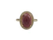Dlux Jewels Rhodonite Semi Precious Oval Stone with Gold Plated Sterling Silver Ring Size 5