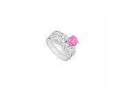 Fine Jewelry Vault UBJS183ABW14DPSRS4.5 14K White Gold Pink Sapphire Diamond Engagement Ring with Wedding Band Set 1.10 CT Size 4.5