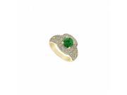 Fine Jewelry Vault UBUJ6380Y14CZE May Birthstone Created Emerald CZ Mil grain Engagement Ring 14K Yellow Gold 1.25 CT TGW 66 Stones