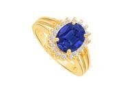 Fine Jewelry Vault UBUNR80666Y149X7CZS Sapphire CZ Split Shank Halo Ring in 14K Yellow Gold 18 Stones