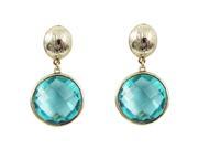 Dlux Jewels 16 mm Gold Plated Brass Earrings with Round Aqua Cubic Zirconia