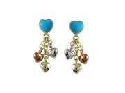 Dlux Jewels 21 mm Turquoise Enamel Heart with Gold Brass Post Earrings 3 Small Tri Color Hearts Dangling