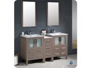 Fresca FVN62 241224GO UNS Fresca Torino Gray Oak Modern Double Sink Bathroom Vanity with Side Cabinet Integrated Sinks 60 in.