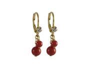 Dlux Jewels Red 6 mm 4 mm Semi Precious Balls Dangling with Gold Plated Surgical Steel Lever Back White Crystal Earrings 1.02 in.