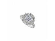 Fine Jewelry Vault UBNR50424W14CZ Double Circle CZ April Birthstone Halo Engagement Ring in 14K White Gold