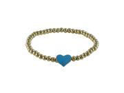 Dlux Jewels Gold Plated Brass Ball Stretch Bracelet with Turquoise Enamel 7 x 9 mm Heart 5 in.