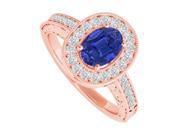 Fine Jewelry Vault UBUNR84512AGVR9X7CZS Sapphire CZ Halo Engagement Ring in Rose Gold Vermeil 32 Stones