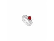 Fine Jewelry Vault UBUJS3314ABW14CZR CZ Created Ruby Engagement Ring With CZ Bands in 14K White Gold 1.15 CT