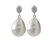Dlux Jewels 14 x 18 mm White Shell Pearl with Rhodium Plated Sterling Silver Cubic Zirconia Post Earrings