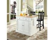 Crosley Furniture KF300062WH Butcher Block Top Kitchen Island in White Finish with 24 in. Black School House Stools
