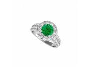 Fine Jewelry Vault UBUNR50847EAGCZE CZ Emerald Halo Engagement Ring in Sterling Silver 11 Stones