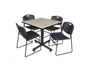 Regency TKB3636PL44BK 36 In. Square Laminate Table Maple Kobe Base With 4 Zeng Stacker Chairs Black