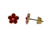 Dlux Jewels Red Enamel Flower Gold Plated Brass Post Earrings 8 mm