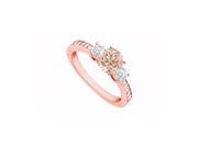 Fine Jewelry Vault UBJS4009AP14CZMG Morganite CZ Three Stone 14K Rose Gold Engagement Ring With CZ Accents 2 Stones