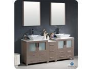 Fresca FVN62 301230GO VSL Fresca Torino Gray Oak Modern Double Sink Bathroom Vanity with Side Cabinet Vessel Sinks 72 in.