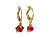 Dlux Jewels Gold Filled Lever Back Earrings Gold Filled Flower Red 4 mm Swarovski Bead 0.85 in.