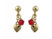 Dlux Jewels Gold Heart with 4 mm Red Swarovski Bead Gold Filled Ball Post Earrings 0.61 in.
