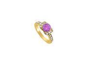 Fine Jewelry Vault UBNR84041Y14CZAM February Birthstone Amethyst CZ Pretty Engagement Ring in 14K Yellow Gold 24 Stones