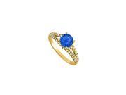 Fine Jewelry Vault UBUNR83904Y14CZS Sapphire CZ Split Shank Engagement Ring in Yellow Gold 46 Stones
