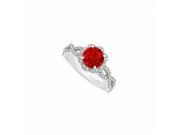 Fine Jewelry Vault UBUNR50870W14CZR Criss Cross Shank July Birthstone Ruby CZ April Birthstone Halo Engagement Ring 1.75 CT 4 Stones