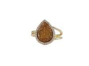 Dlux Jewels Peach Druzy 1.2 x 1.5 mm Teardrop with Gold Plated Sterling Silver Cubic Zirconia Adjustable Ring