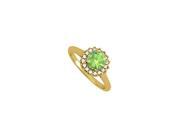Fine Jewelry Vault UBNR84371Y14CZPR Peridot CZ Halo Engagement Ring in 14K Yellow Gold 26 Stones