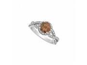 Fine Jewelry Vault UBNR84630W14CZSQ Criss Cross Shank Halo Engagement Ring With Smoky Quartz June CZ April Birthstone 46 Stones