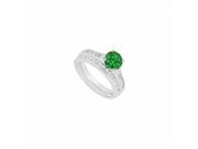 Fine Jewelry Vault UBJS224ABW14DE 14K White Gold Emerald Diamond Engagement Ring With Wedding Band Set 0.75 CT TGW 10 Stones