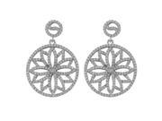 Dlux Jewels Sterling Silver Post Earrings Flower Design White Cubic Zirconia 23 x 32 mm Two Tone Circle Earrings