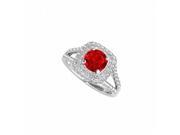 Fine Jewelry Vault UBUNR50848EW14CZR Split Shank Design Engagement Ring With Round Ruby CZ 16 Stones