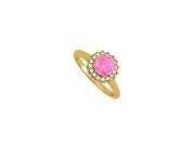 Fine Jewelry Vault UBUNR84371Y14CZPS Pink Sapphire CZ Halo Engagement Ring in 14K Yellow Gold 26 Stones