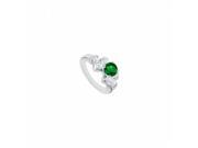 Fine Jewelry Vault UBJ285W14DE Diamond Natural Emerald Engagement Ring in 14K White Gold 1.20 CT TGW 2 Stones