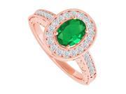 Fine Jewelry Vault UBUNR84512AGVR9X7CZE Emerald CZ Halo Ring in 14K Rose Gold Vermeil 32 Stones