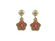 Dlux Jewels Gold Filled Post Earrings with Gold Filled Flower Pink 4 mm Swarovski Bead 0.59 in.