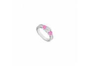 Fine Jewelry Vault UBUJ6465AGCZPS Sterling Silver Created Pink Sapphire CZ Three Stone Ring 0.50 CT TGW 2 Stones
