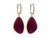 Dlux Jewels Ruby Jade Semi Precious Faceted Stone Cubic Zirconia Border with Gold Plated Sterling Silver Lever Back Earrings