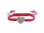 Dlux Jewels White 11 x 13 mm Crystal Heart Hot Pink Macrame Cord with Rhodium 5 mm Champagne Beads Shamballa Bracelet 5 in.