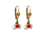 Dlux Jewels Gold Filled Pearl Red Stone Earrings