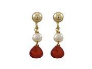 Dlux Jewels Gold Filled Post Earrings with Dangling White 4 mm Pearl Garnet Color 5 x 5 mm Cubic Zirconia 0.71 in.