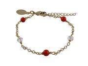 Dlux Jewels 4 mm Red Balls 4 mm White Swarovski Beads white Gold Plated Brass Chain Bracelet 5 x 1 in.