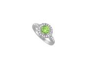 Fine Jewelry Vault UBNR83435W14CZPR August Birthstone Peridot CZ Halo Engagement Ring in 14K White Gold 8 Stones