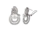 Dlux Jewels 1.06 in. Rhodium Plated Sterling Silver Cubic Zirconia with White 8 mm Fresh with ater Pearl Post Clip Earrings