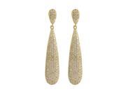 Dlux Jewels Gold Plated Sterling Silver Post Earrings Long Narro with Teardrop with Cubic Zirconia Pave 1.65 in.