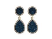 Dlux Jewels Gold Plated Sterling Silver 11 mm Round Circle 13.5 x 17.5 mm Teardrop with Blue Druzy Natural Stone Cubic Zirconia Border Post Earrings 1.22 in.