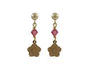 Dlux Jewels Gold Filled Post Earrings with Hot Pink 4 mm Swarovski Bead Gold Filled Flower Hanging 0.98 in.