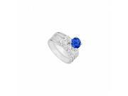 Fine Jewelry Vault UBJS183ABW14DSRS4.5 14K White Gold Sapphire Diamond Engagement Ring with Wedding Band Set 1.10 CT Size 4.5
