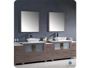 Fresca FVN62 108GO VSL Fresca Torino Gray Oak Modern Double Sink Bathroom Vanity with 3 Side Cabinets Vessel Sinks 108 in.