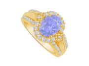 Fine Jewelry Vault UBUNR83760Y149X7CZTZ Tanzanite CZ Halo Engagement Ring in Yellow Gold 14 Stones