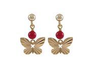 Dlux Jewels Gold Plated Brass Two Tonerfly with Red 4 mm Ball Gold Filled Ball Post Earrings