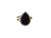Dlux Jewels 5 x 9 Wine Druzy with Cubic Zirconia Border 13 x 18 mm Teardrop Gold Plated Sterling Silver Adjustable Ring